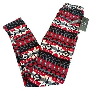 Icon Apparel Fleece‎ Leggings Fair Isle Nordic Pattern Red Black Small Medium